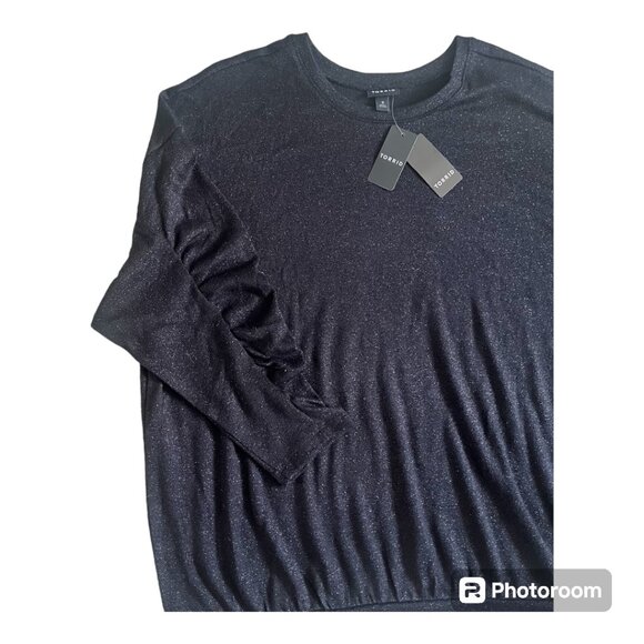 NWT Torrid Black Sparkle Knit Drop Shoulder Shirred Sleeve Top - Size 3 / 3X - Picture 3 of 6